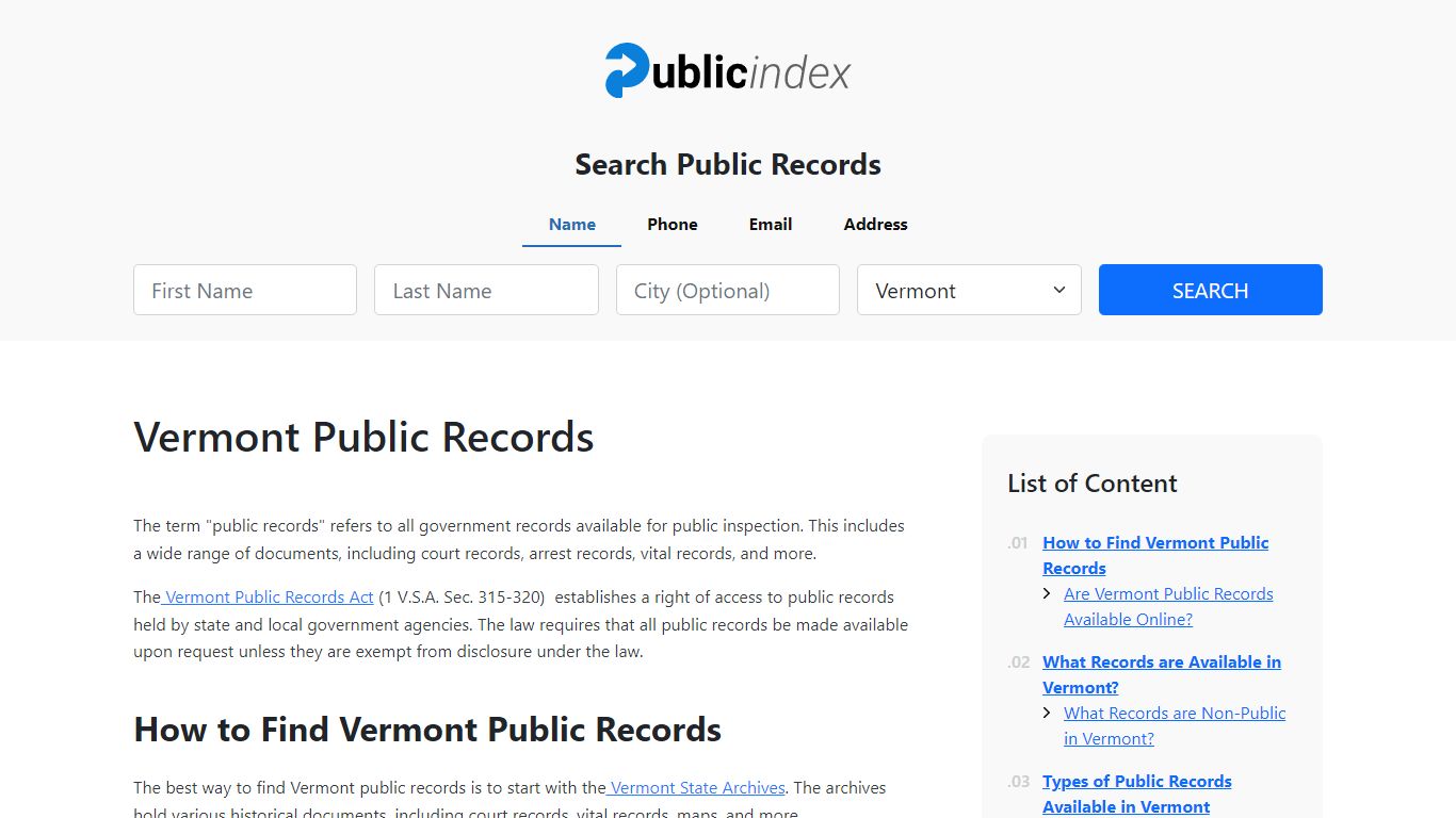 Vermont Public Records Online - ThePublicIndex