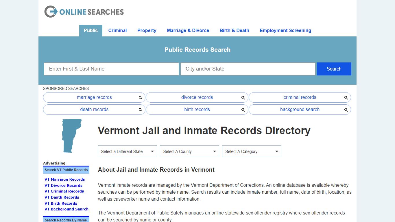Vermont Jail and Inmate Records Search Directory - OnlineSearches.com